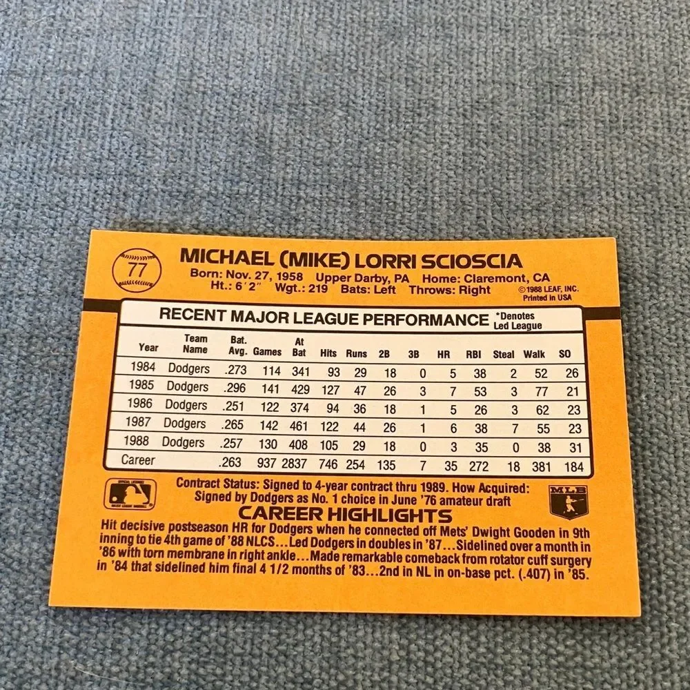 1989 Donruss Los Angeles Dodgers Baseball Card Trading Card